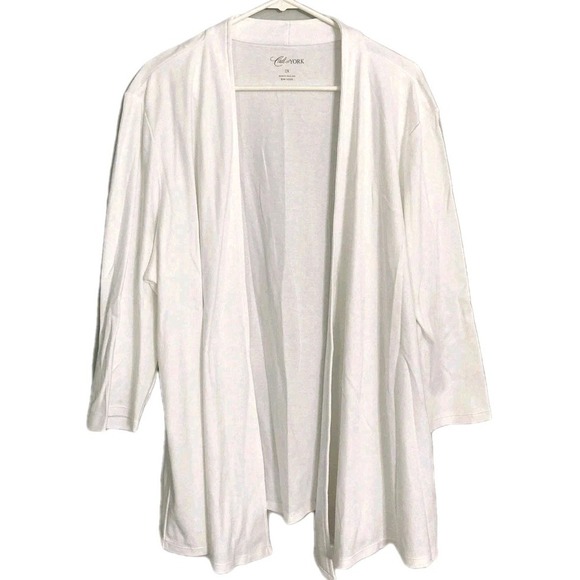 Cali and York Sweaters - Cali And York Shirt Women 2X White Lightweight Open Front Cardigan 3/4 Sleeve
